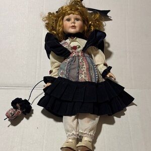 Charming Vintage Brinns Porcelain Doll with blue  Dress